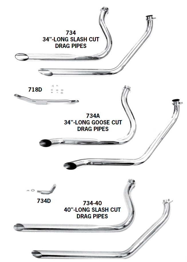 Staggered Dual Drag Pipes For 1970 - 1984 Shovelhead FL Models With Kick Or Electric Start